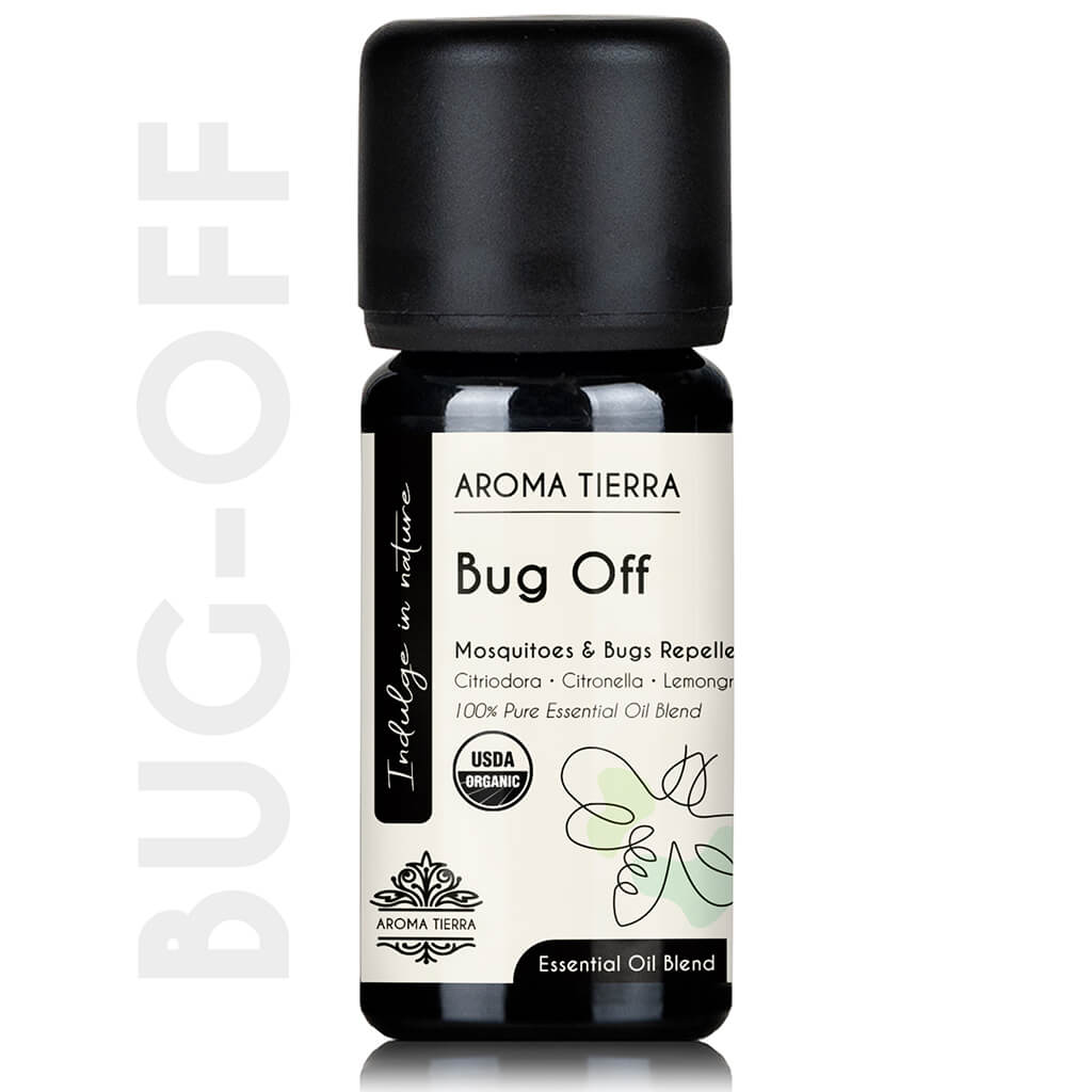 Aroma Tierra Bug Off essential oil blends protect from mosquitoes, ticks, and bugs, for diffusers.