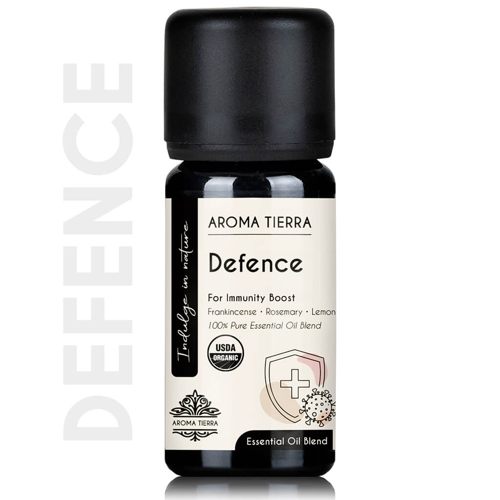 Aroma Tierra Defence essential oil blend best for boosting immunity, for diffuser.