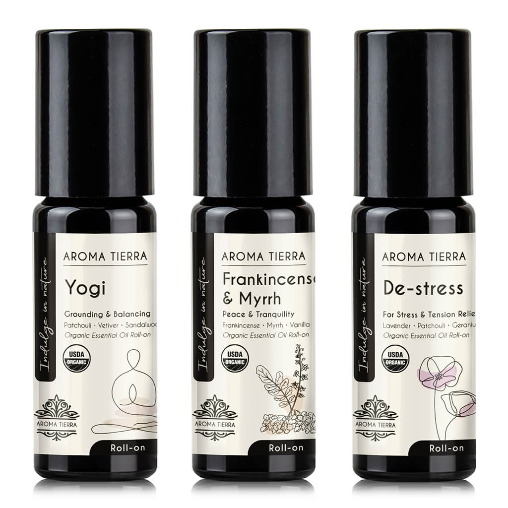 Aroma Tierra Top 3 blended roll-on gift set for tranquility best organic corporate gifting