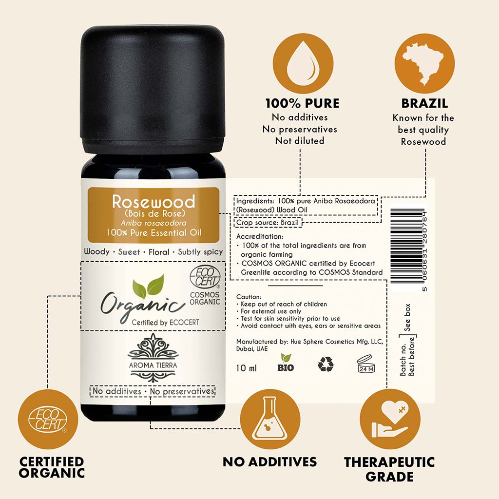 Organic Rosewood Essential Oil (Bois de Rose) - 100% Pure Natural