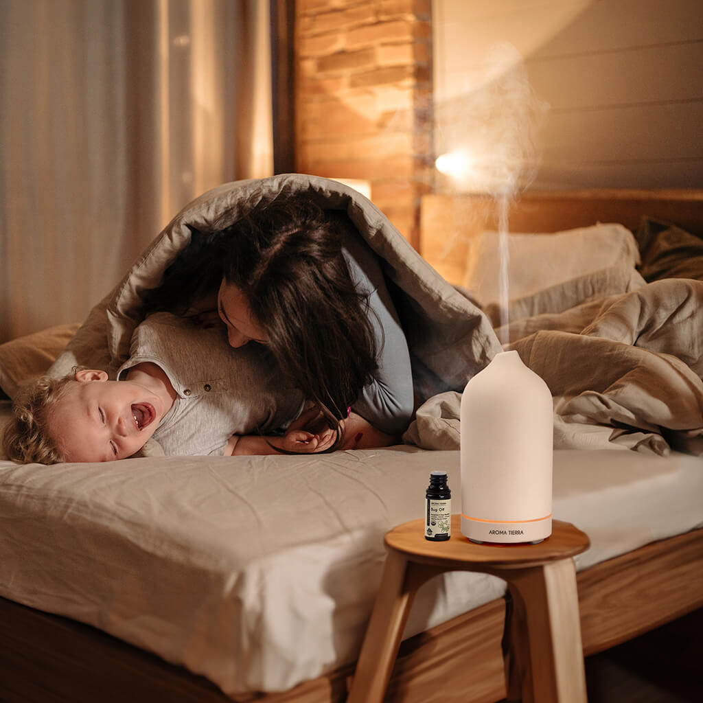 Aroma Tierra Organic Bug Off essential oil blend best essential oil kids protection, home essentials, safe for babies.