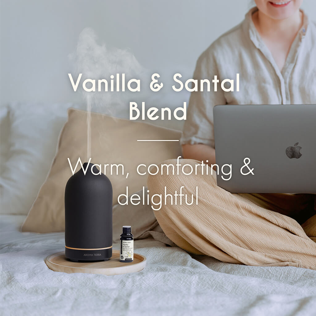 100% Pure Organic Vanilla & Santal essential oil blend cozy, and velvety scent