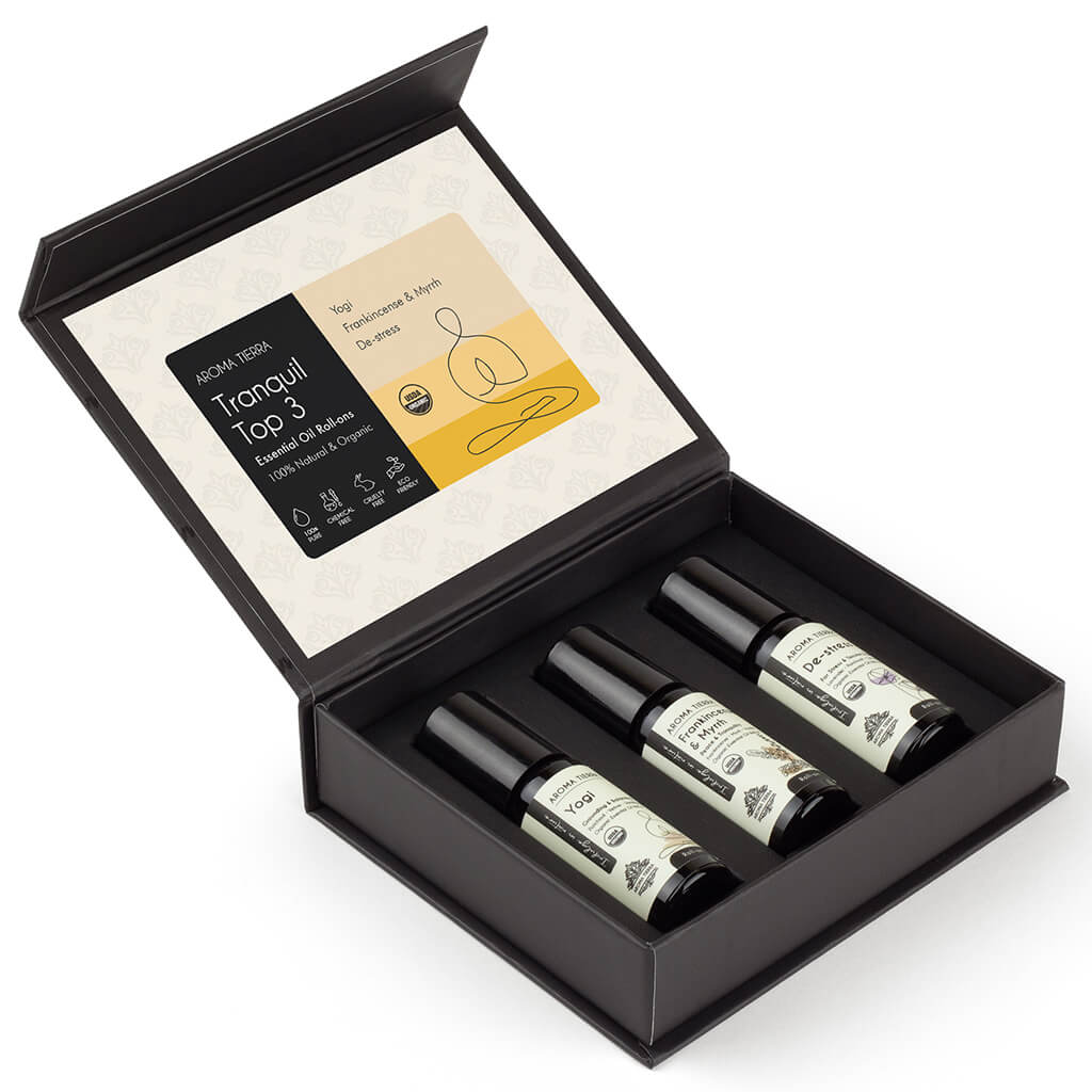 Aroma Tierra Tranquil Roll-on Set for peace, calming, yoga, for aromatherapy, best organic product for gifting.