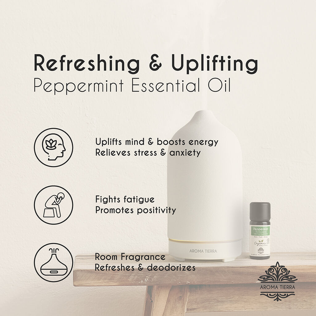 Aroma Tierra Organic Peppermint essential oil from India  refreshing and uplifting.