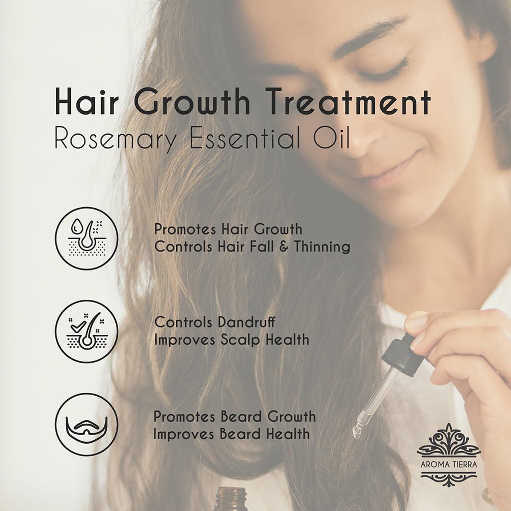 100% pure and organic Rosemary essential oil promotes hair growth, controls hair fill or thinning.