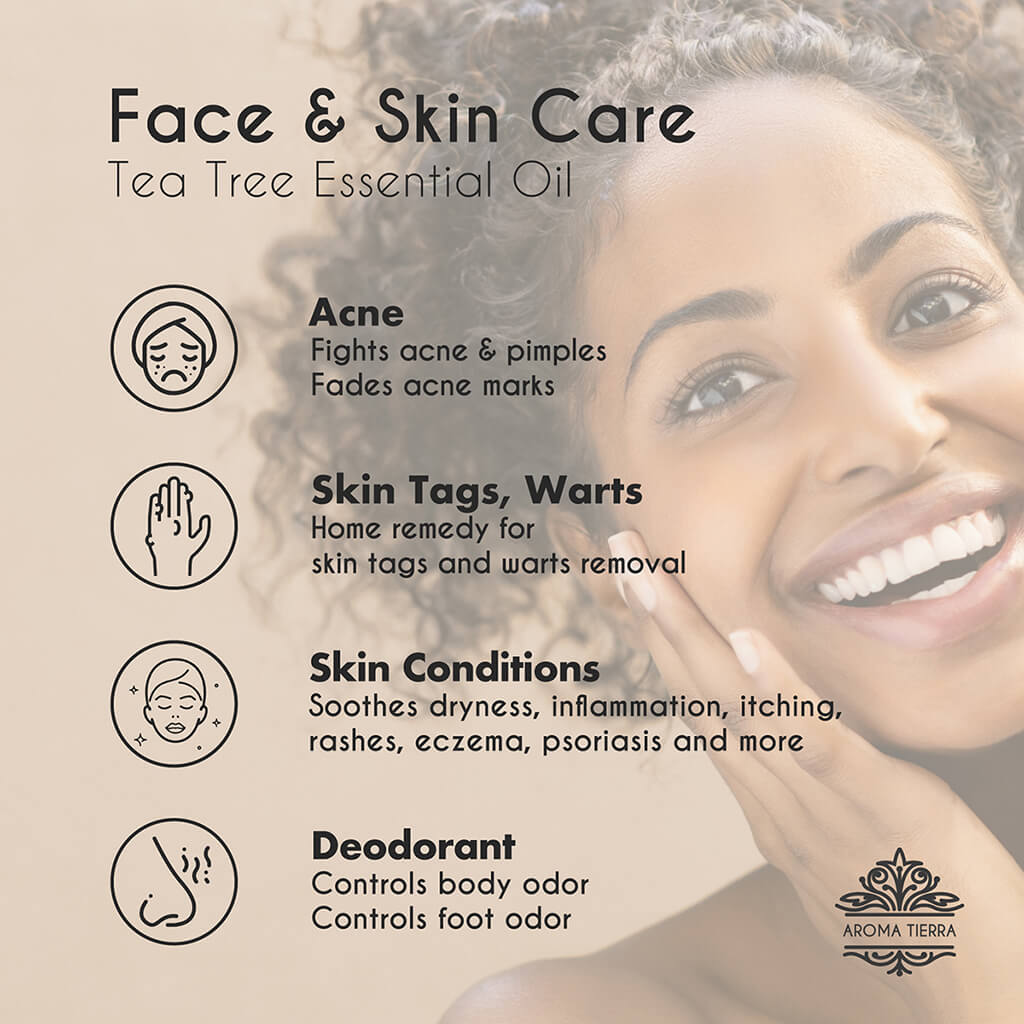 Aroma Tierra Tea Tree essential oil from Australia treats dandruff, flaky scalp.