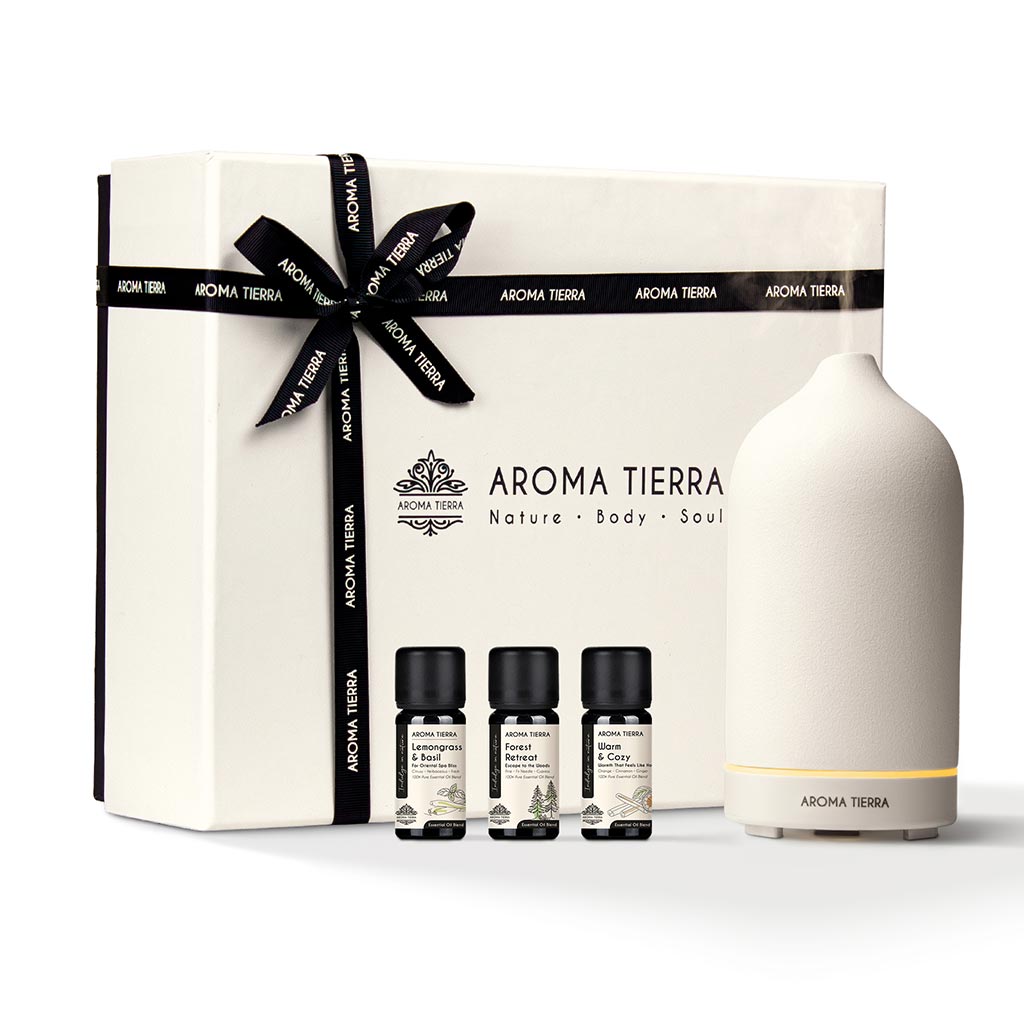 Gift Set - Santorini Ceramic Diffuser Dawn & 3 Essential Oils
