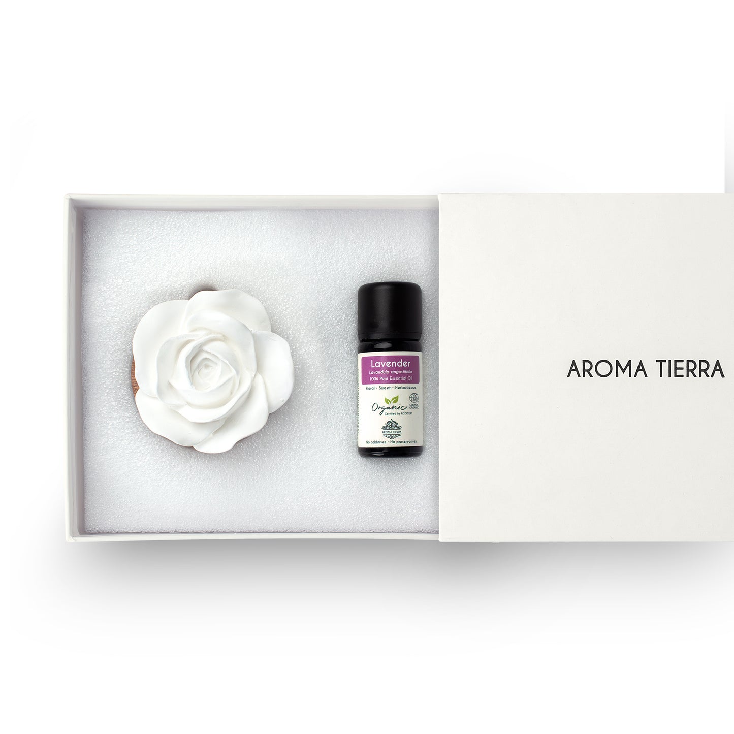 Cera Flora Wood Gift Set - Ceramic Essential Oil Diffuser with Essential Oil