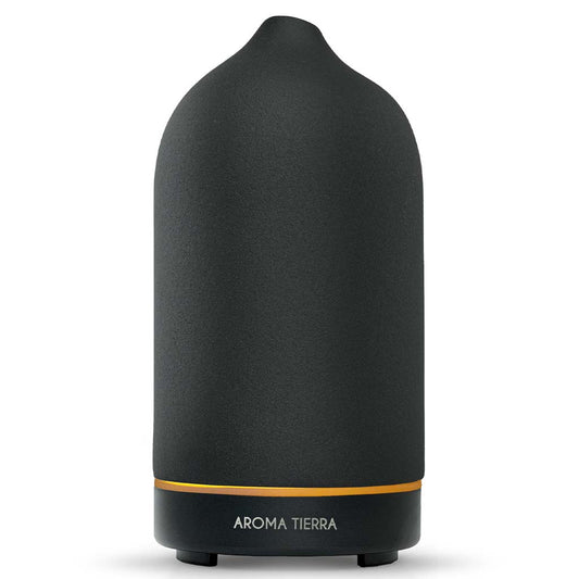Aroma Tierra Santorini Dusk Ceramic Diffuser, black color, ultrasonic diffusion.