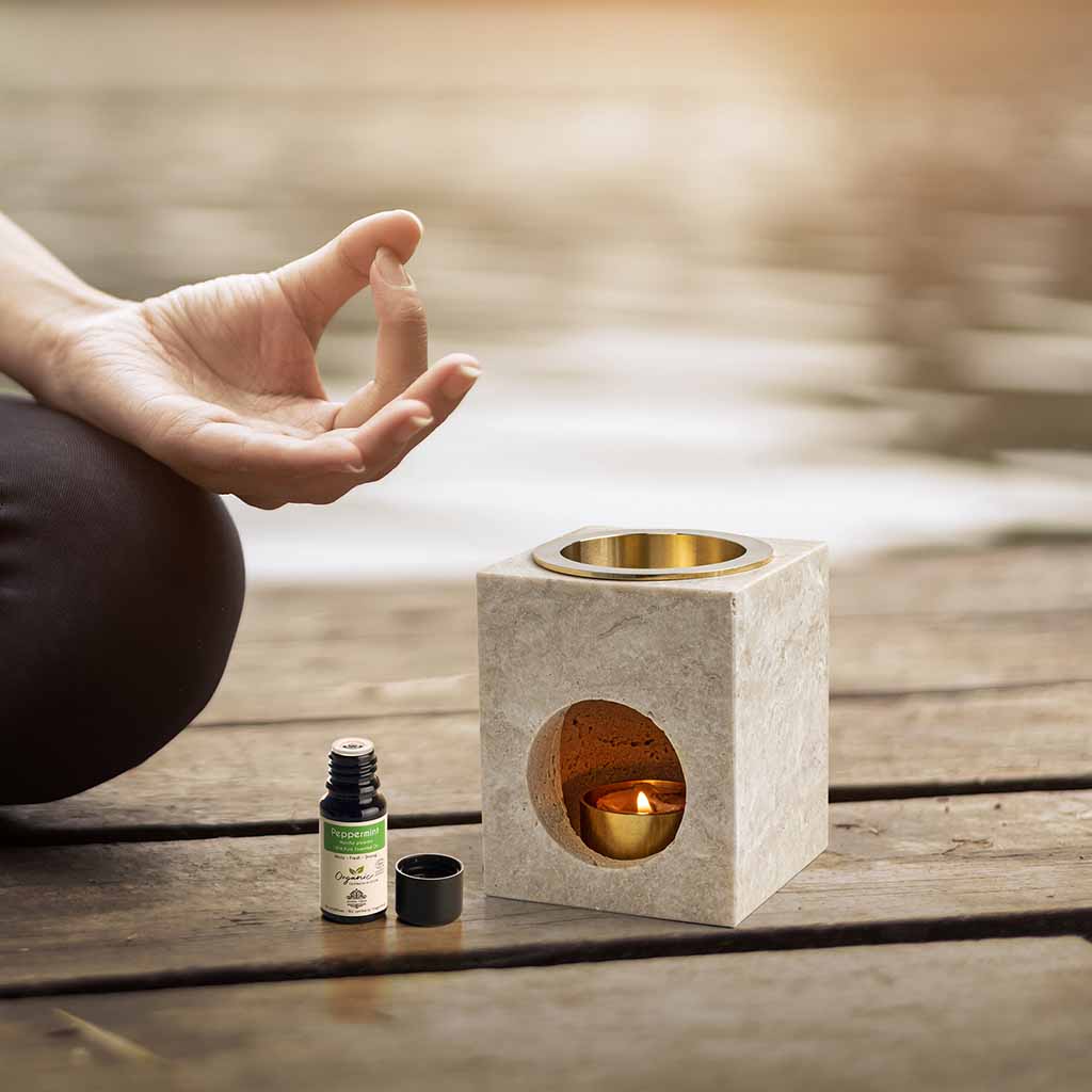 Aroma Tierra Odyssey Travertine Stone essential oil passive diffuser natural materials of stone and brass