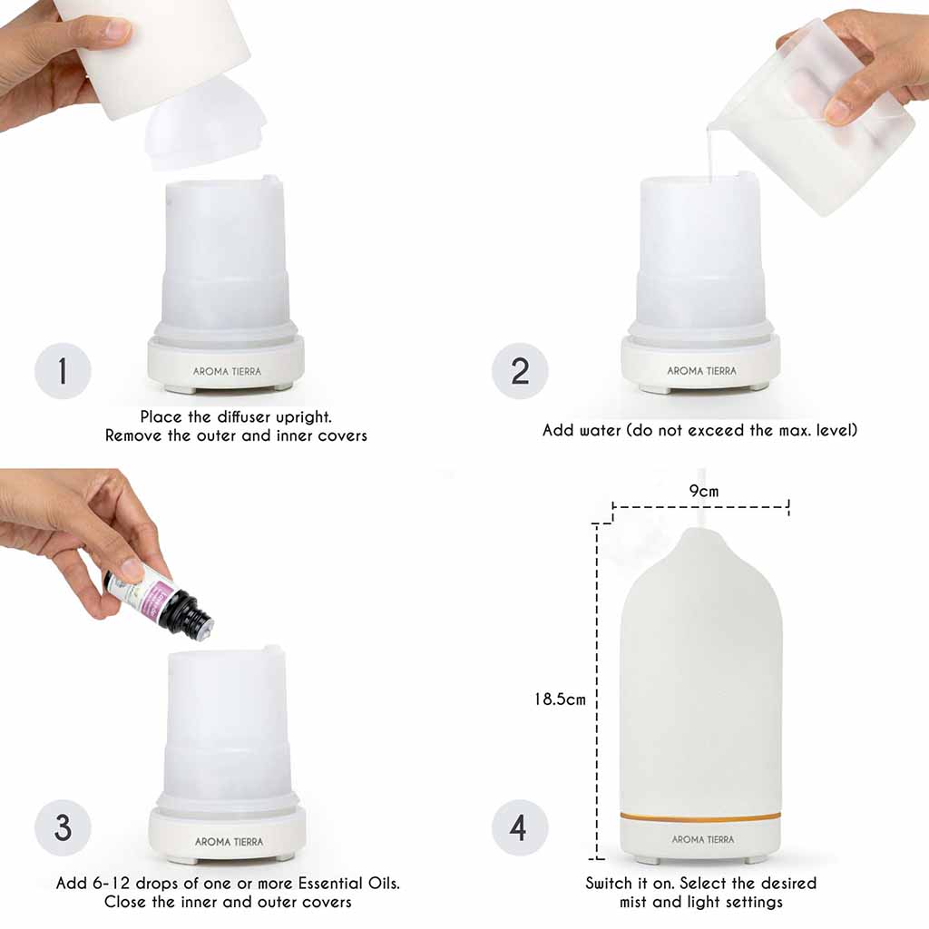 Santorini White sleek ceramic design diffuser by Aroma Tierra.