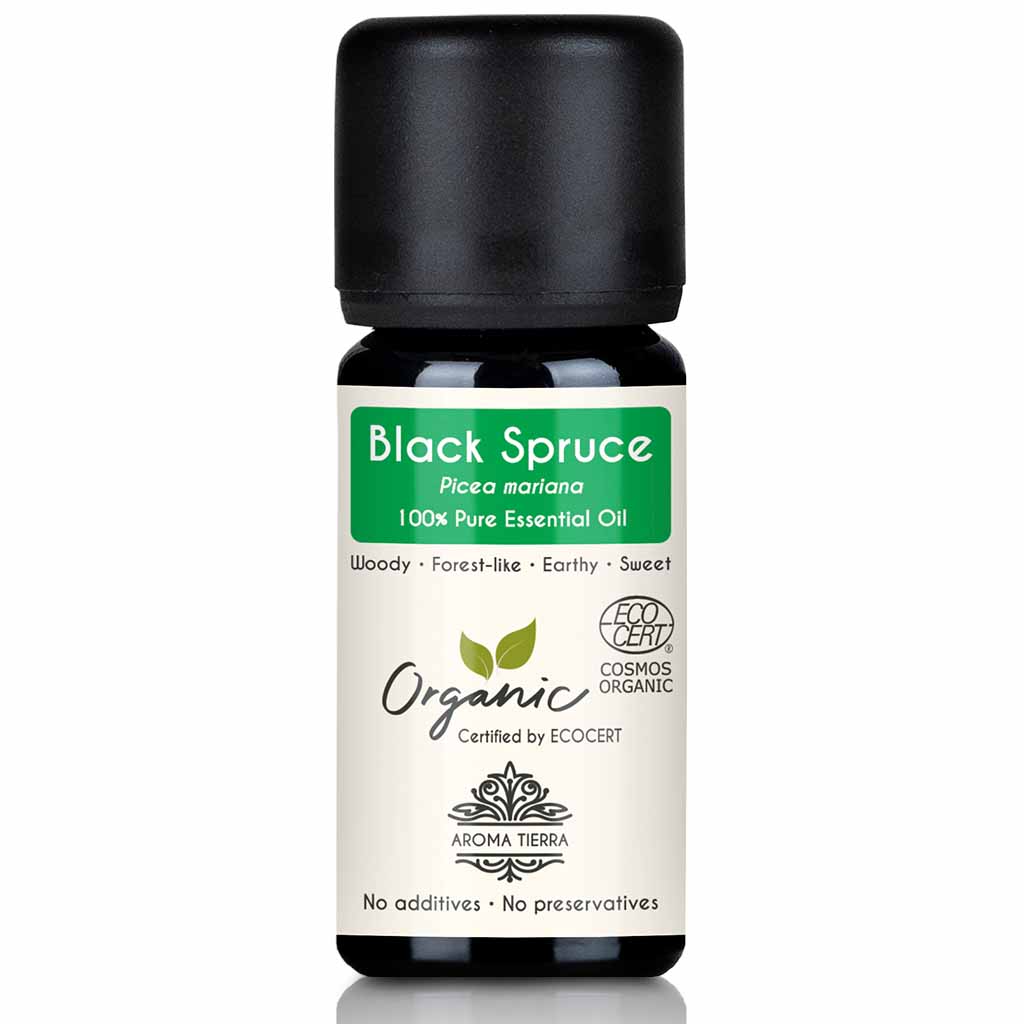 Aroma Tierra Black Spruce essential oil best for diffusers grounding, uplifting, better sleep, 10 ml.