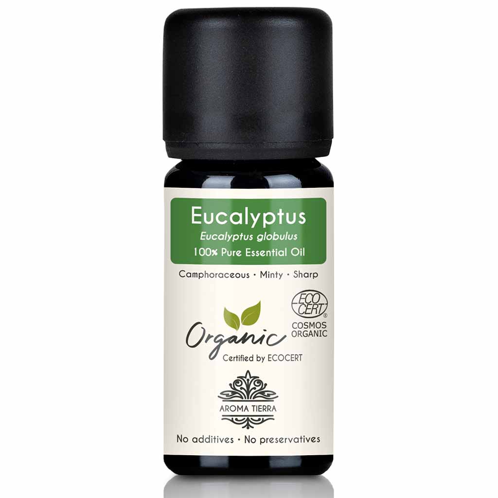 Aroma Tierra Organic Eucalyptus essential oil Steam distillation of organic Eucalyptus globulus leaves, 10 ml.