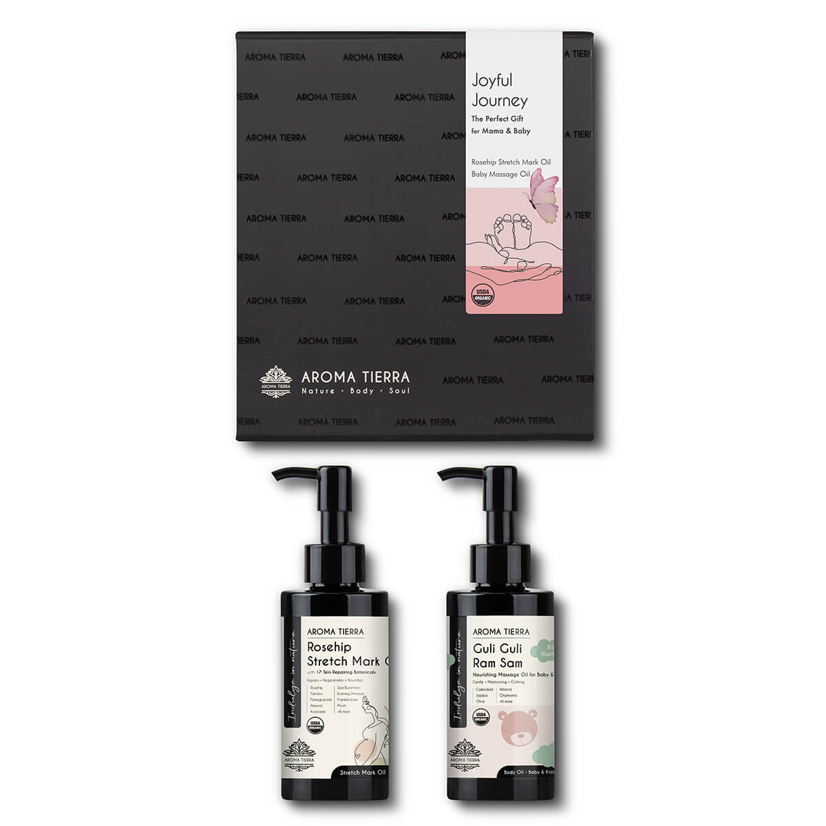 Set of best organic stretch mark oil with rosehip and massage oil for babies and kids.
