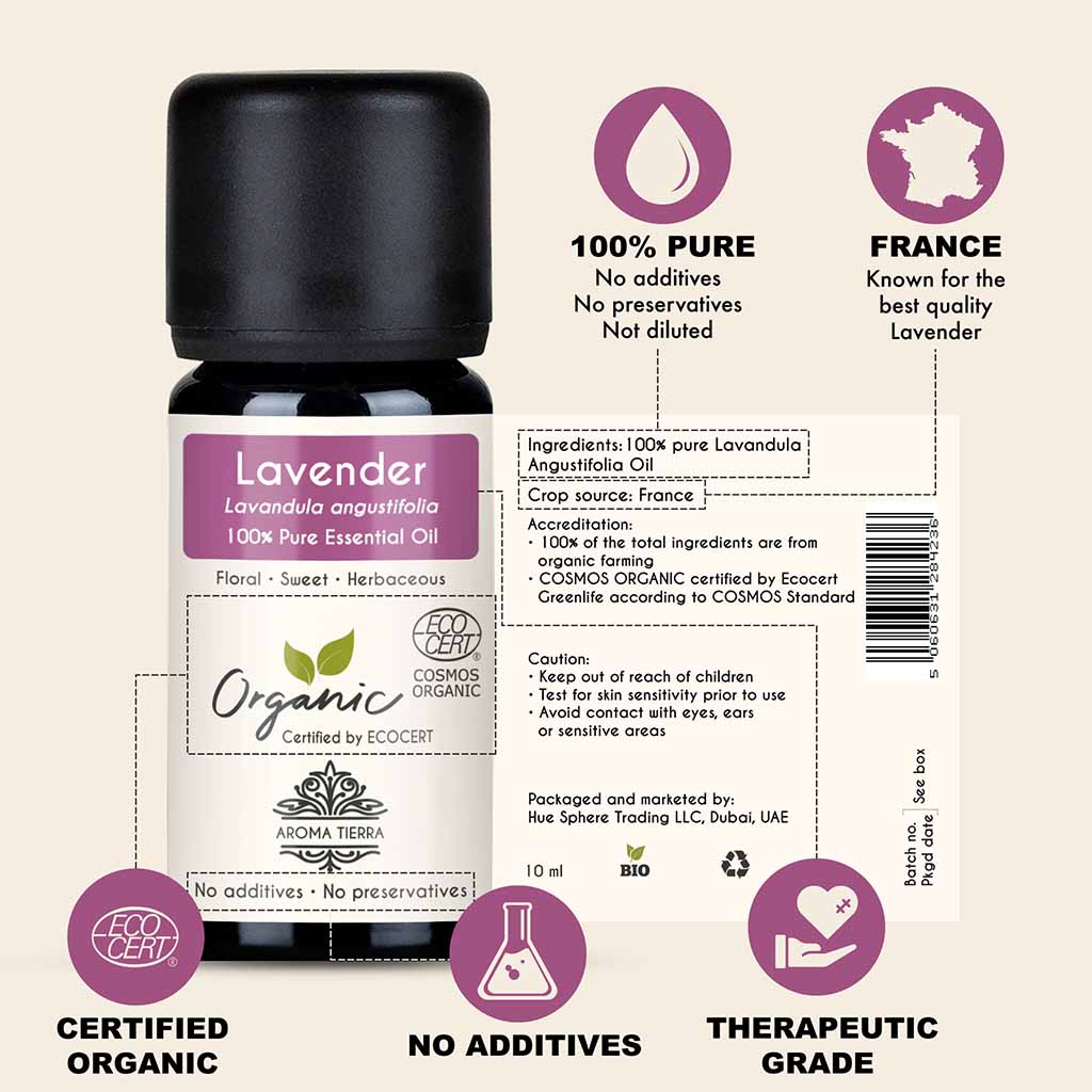 100% Certified Organic Lavender essential oil, no preservatives, no additives, undiluted.