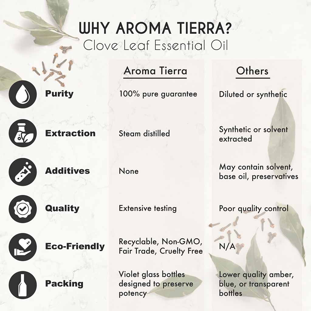 Aroma Tierra Clove leaf essential oil from Madagascar, antifungal, antibacterial