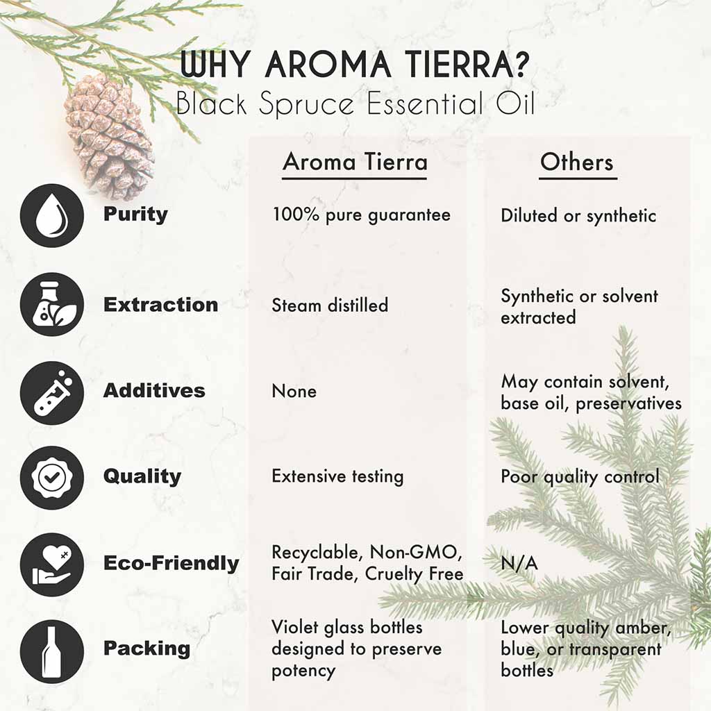 Best Organic Black Spruce essential oil natural expectorant, relieves congestion, heal minor cuts, bruises, and scrapes.