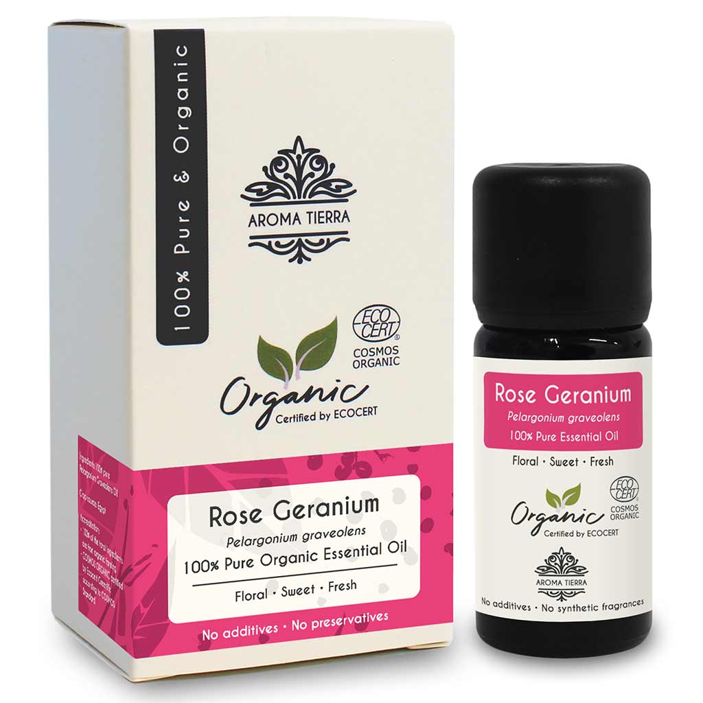 Organic Geranium essential oil promote emotional balance and reduce stress or anxiety.