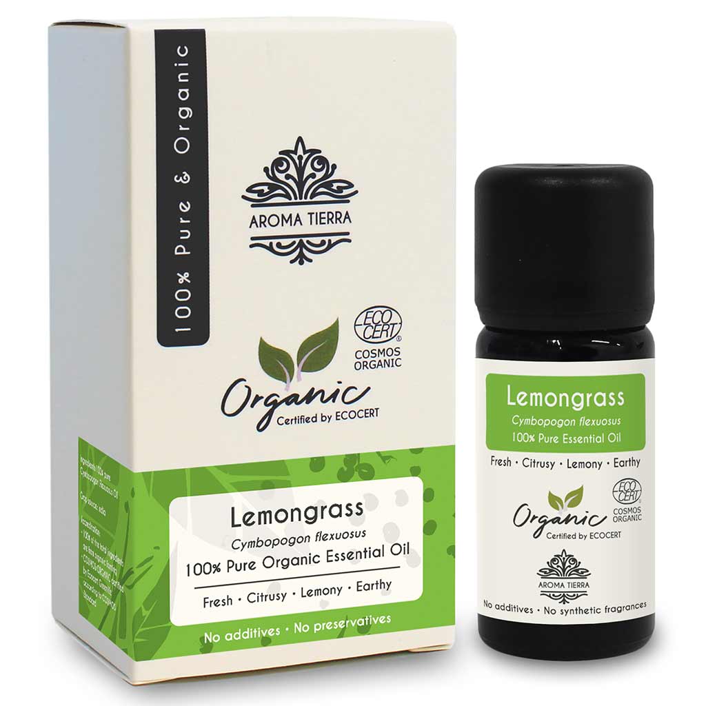 Organic Lemongrass essential oil from India relieves stress and anxiety, controls dandruff, stimulated hair growth.