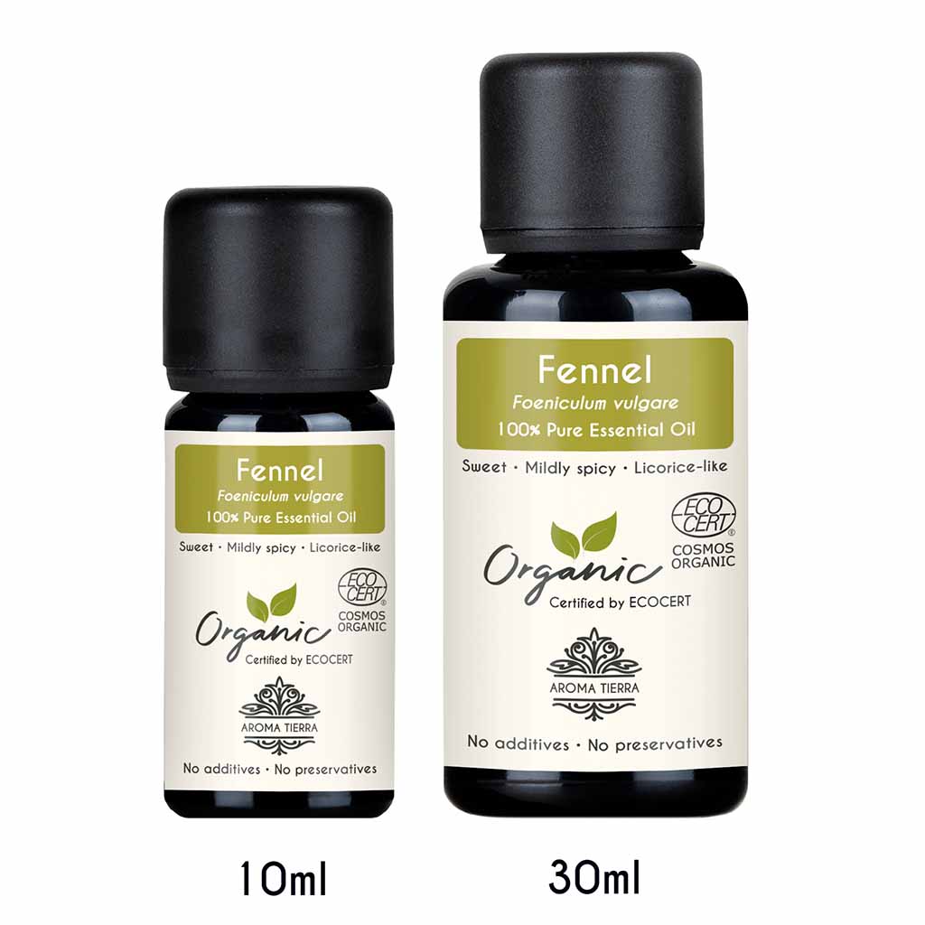 Aroma Tierra Organic Fennel essential oil steam distillation of organic fennel seeds, Foeniculum vulgare.