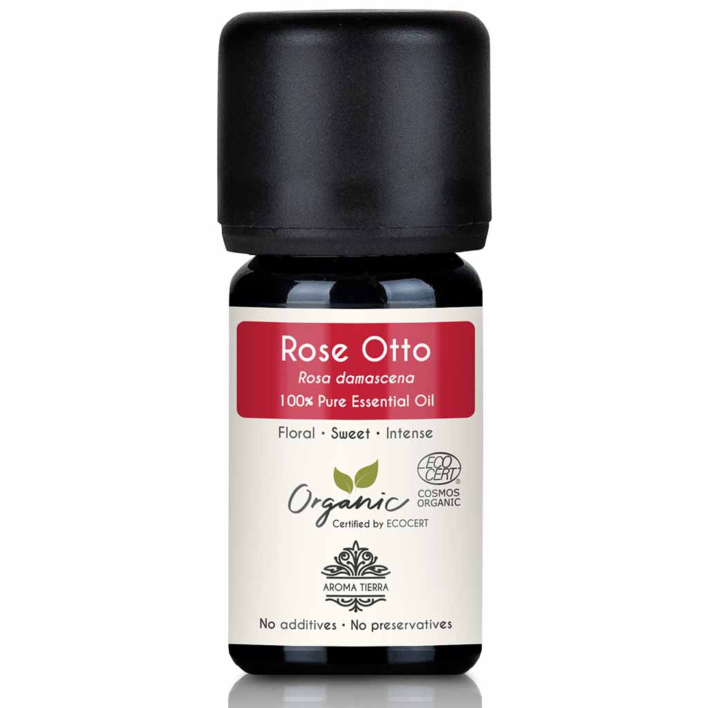 Organic Rose essential oil soothes skin irritations, brightens and evens skin tone, 5 ml.