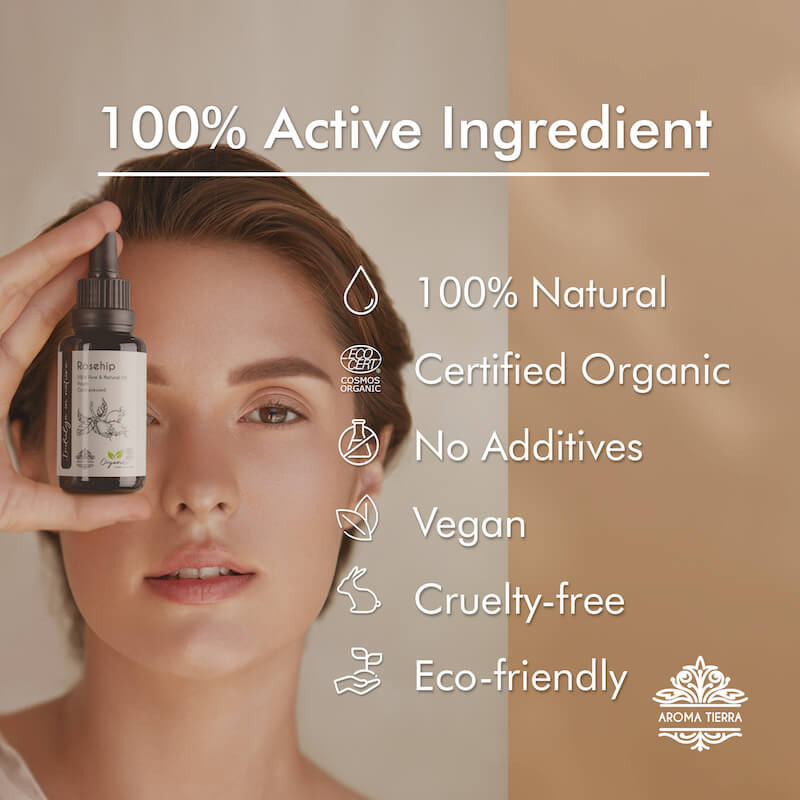 Organic face oil set by Aroma Tierra, 100% natural and certified organic, no additives, vegan.