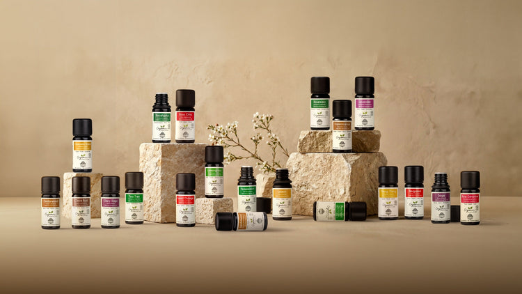 Aroma Tierra organic essential oils collection — Lavender, Rosemary, Peppermint, Frankincense & 15 more — 100% pure, undiluted, from 35+ countries, UAE