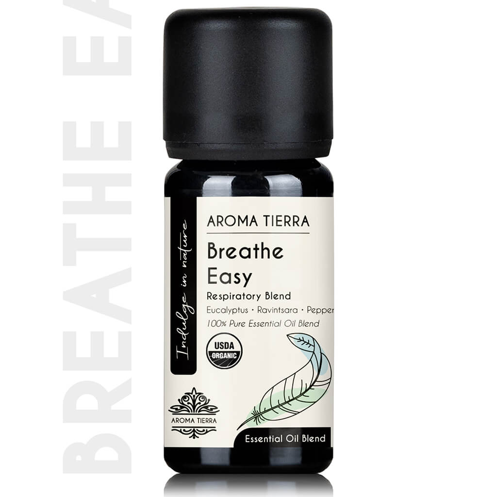 Aroma Tierra Breathe Easy essential oil blend helps clear nasal congestion, relieve cold and cough symptoms.