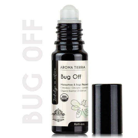 Aroma Tierra Bug Off Roll-on blends protect from mosquitoes, ticks, and bugs. 
