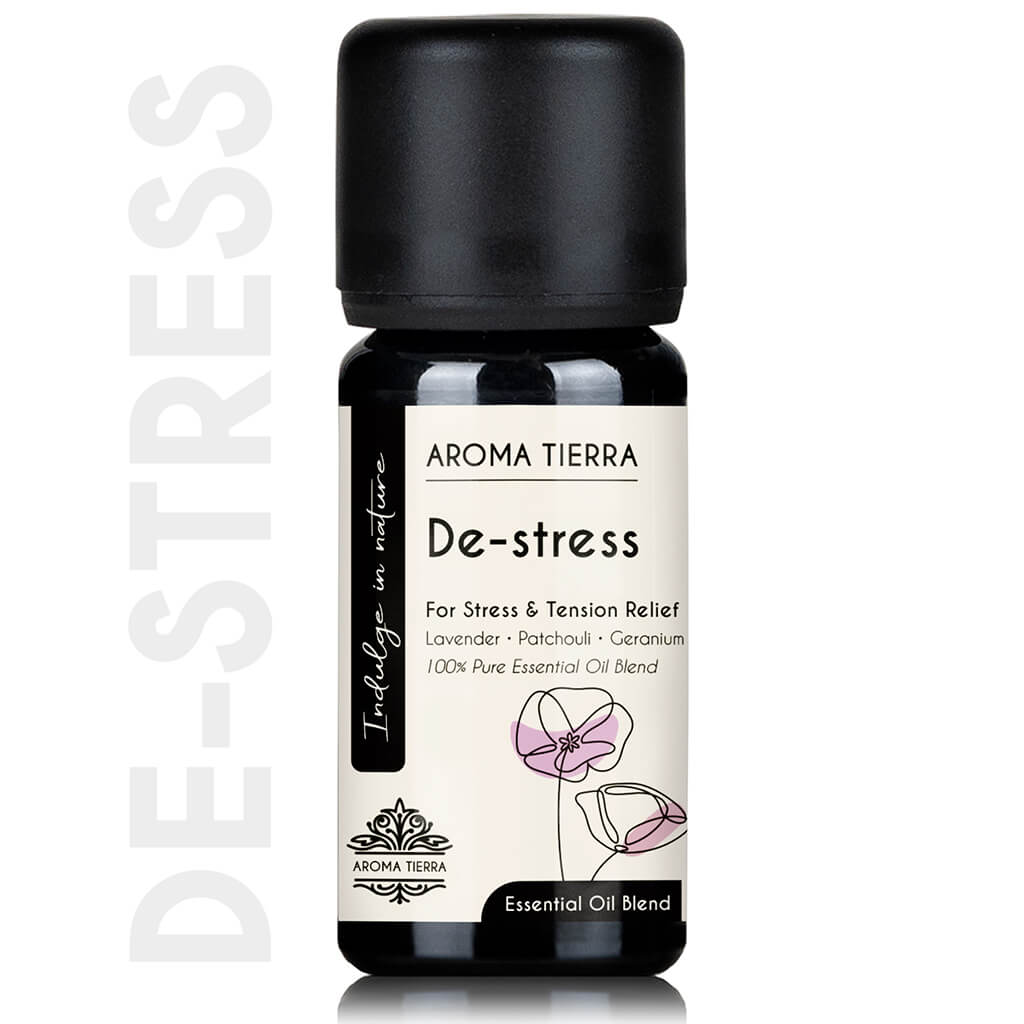 Aroma Tierra De-stress essential oil blend  best stress and tension relief.