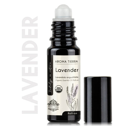 Aroma Tierra Lavender Roll-on blends for deep relaxation, promote better sleep.