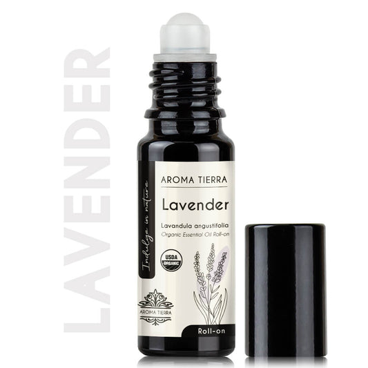 Aroma Tierra Lavender Roll-on blends for deep relaxation, promote better sleep.