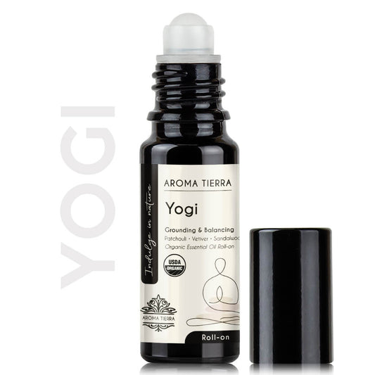Aroma Tierra Yogi Roll-on blends best for balancing and grounding essential oils
