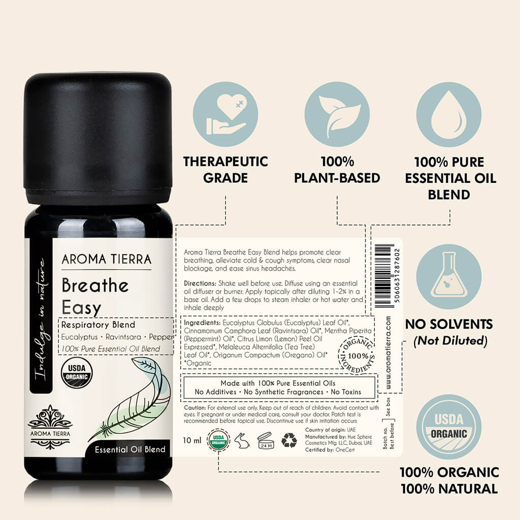 Aroma Tierra Breathe Easy essential oil blend easy application, undiluted, no solvent, therapeutic grade