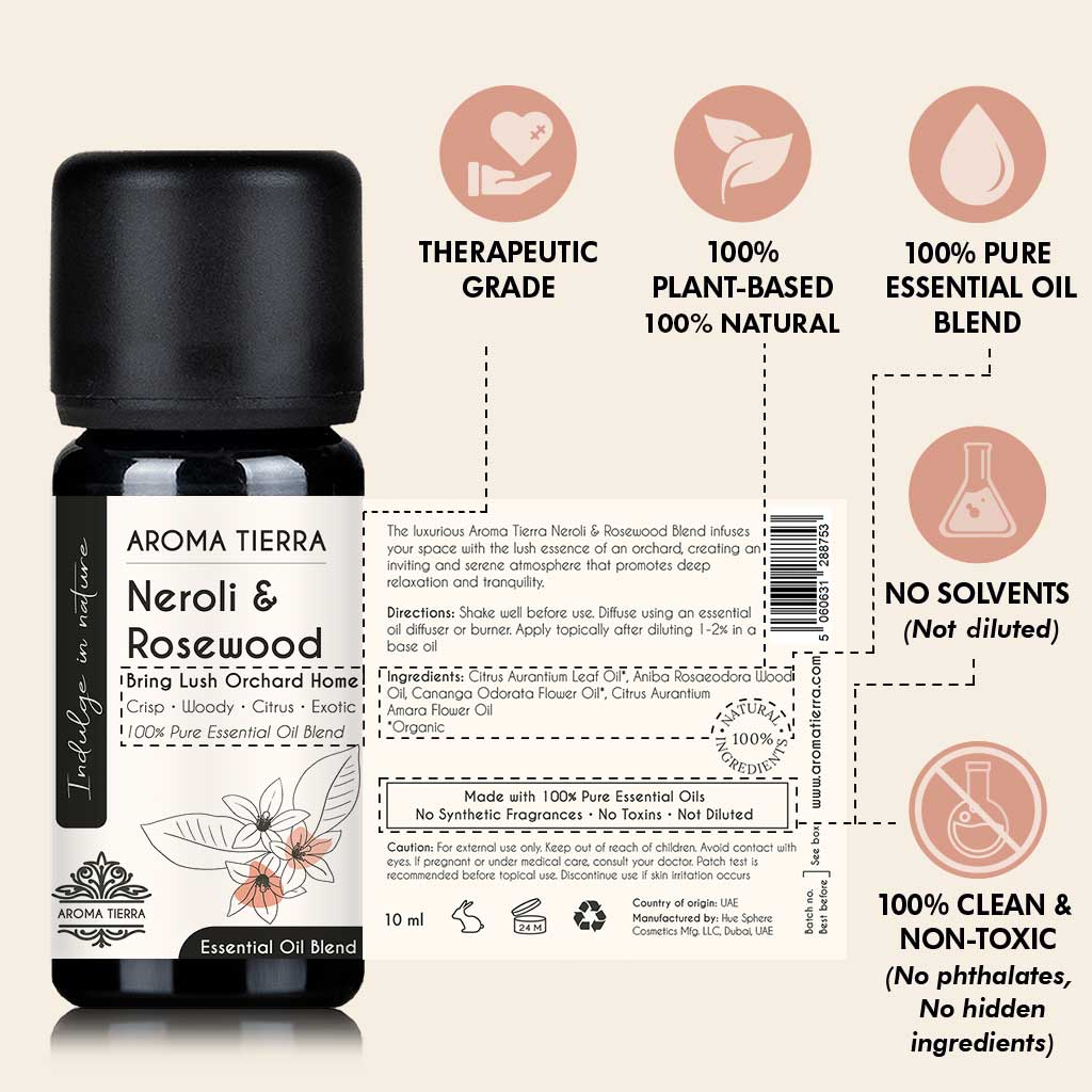 Neroli & Rosewood Essential Oil Blend – Uplifting Floral-Woody Aroma