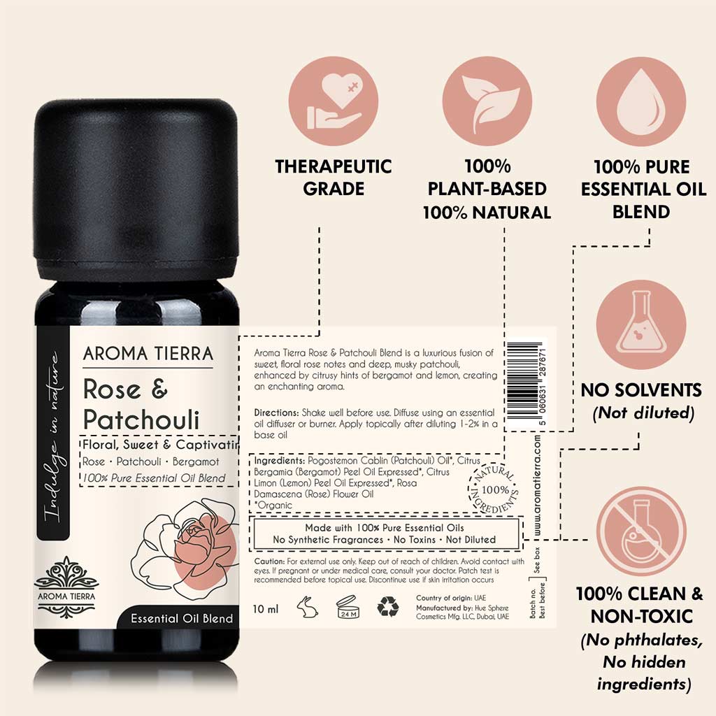 Rose & Patchouli Essential Oil Blend - Captivating Floral Aroma