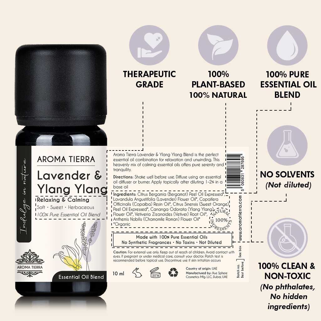 Lavender & Ylang Ylang Essential Oil Blend - Relaxing & Calming Aroma