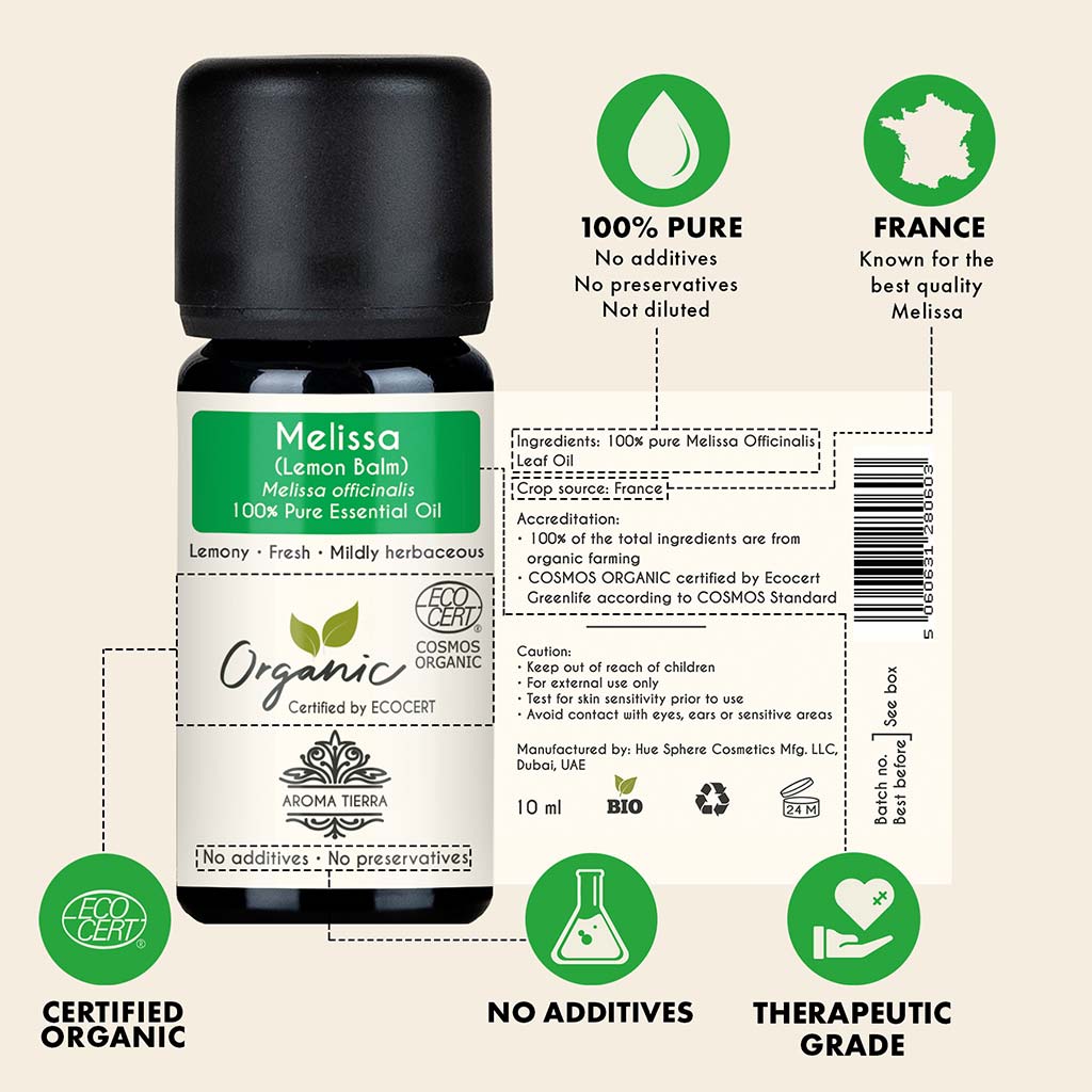 Organic Melissa Essential Oil (Lemon Balm) – 100% Pure & Natural