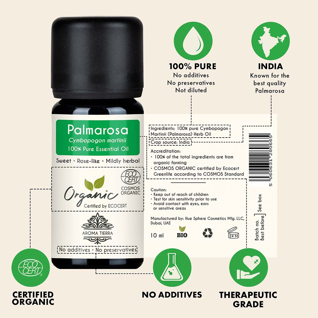 Organic Palmarosa Essential Oil - 100% Pure Natural