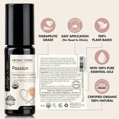 Aroma Tierra Passion Roll-on essential oil easy application, undiluted, no solvent, therapeutic grade, no additives 