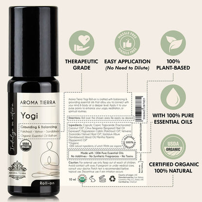 Aroma Tierra Yogi Roll-on essential oil easy application, undiluted, no solvent, therapeutic grade, no additives 