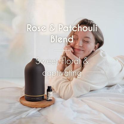100% Pure Organic Rose and Patchouli essential oil blend with enchanting aroma, no synthetic fragrance 
