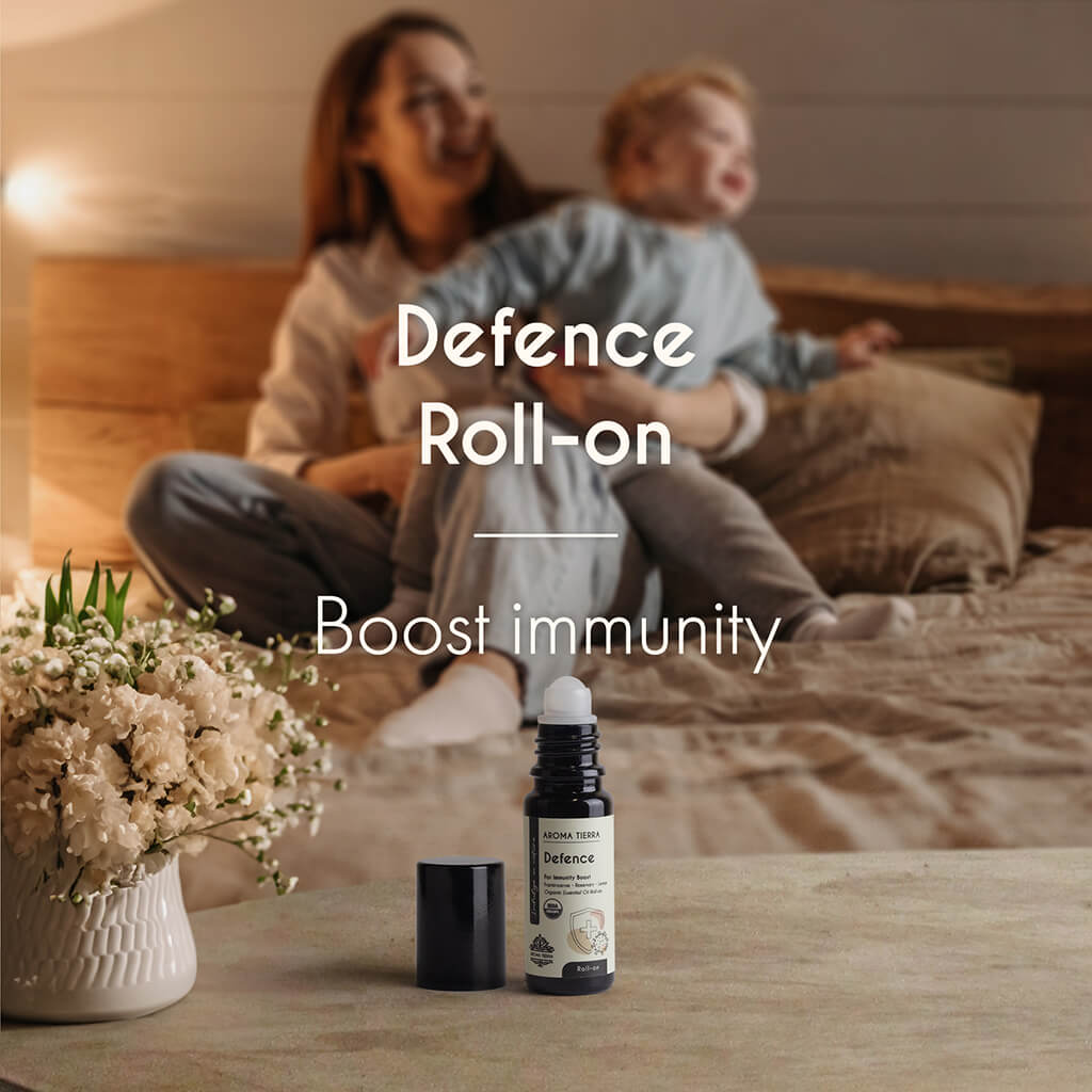 100% Certified Organic and Natural Aroma Tierra Defence Roll-on essential oil fights infections.
