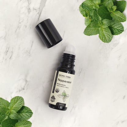 Aroma Tierra Organic Peppermint Roll-on oil  best essential oil soothing sore muscles.