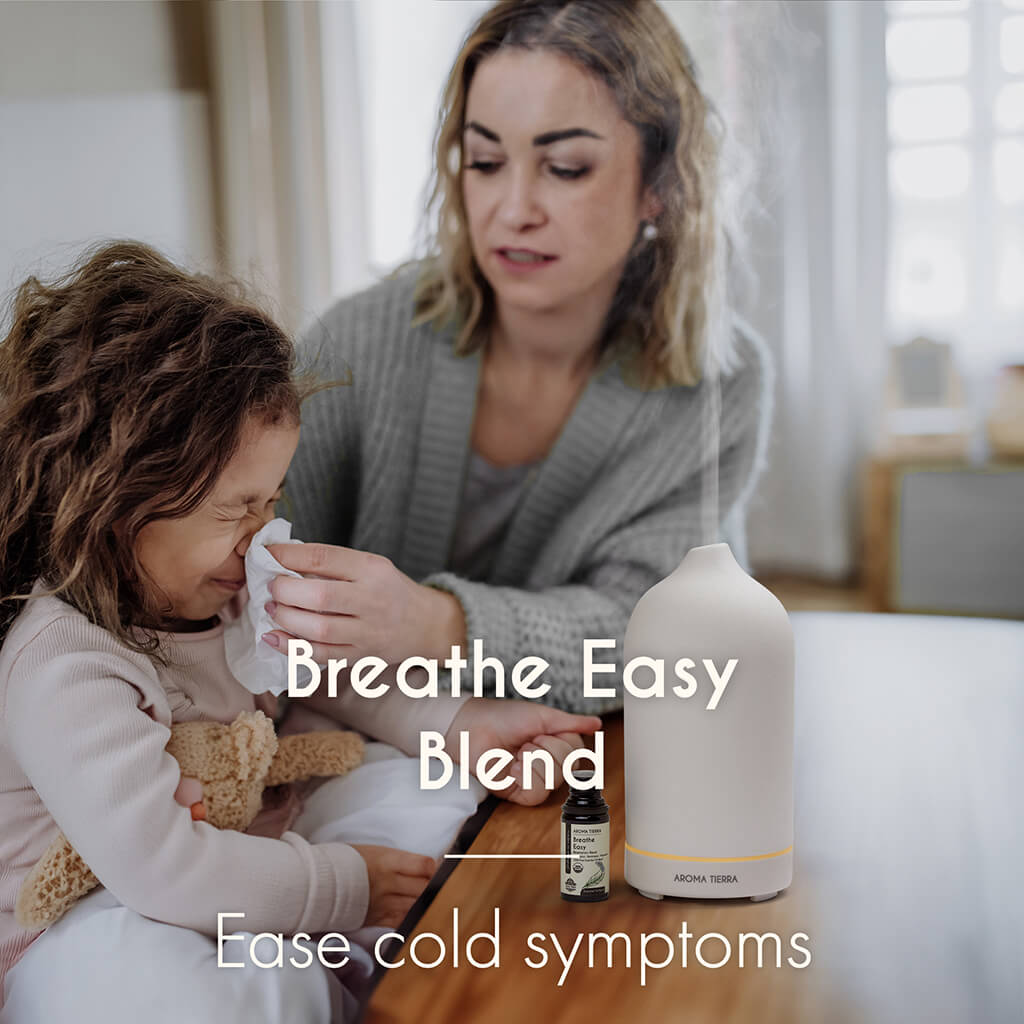 100% Certified Organic and Natural Aroma Tierra Breathe Easy essential oil soothe sinus headaches, for diffusers