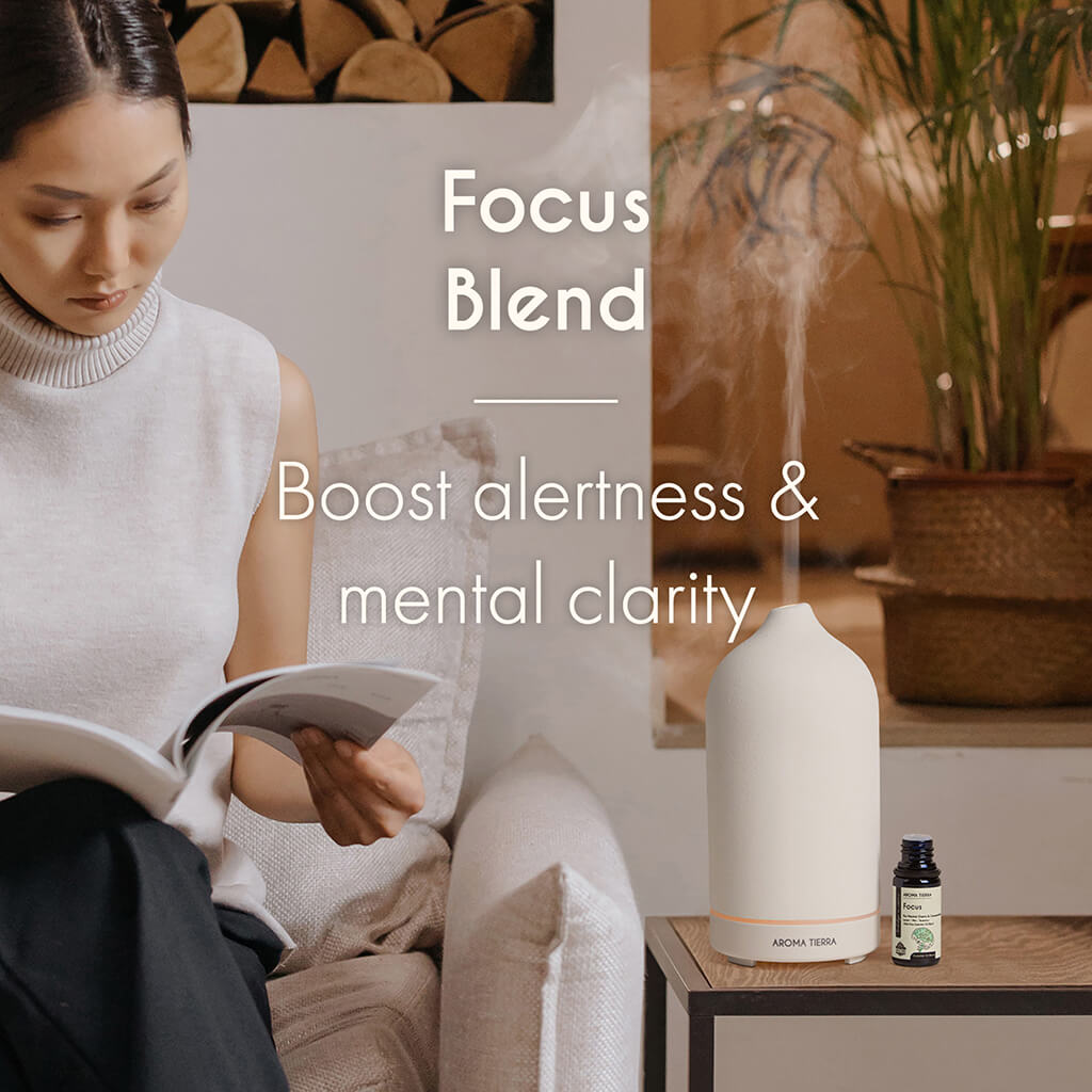 100% Certified Organic and Natural Aroma Tierra  Focus essential oil blend  promote alertness, and help stay focussed on work, study, or driving.