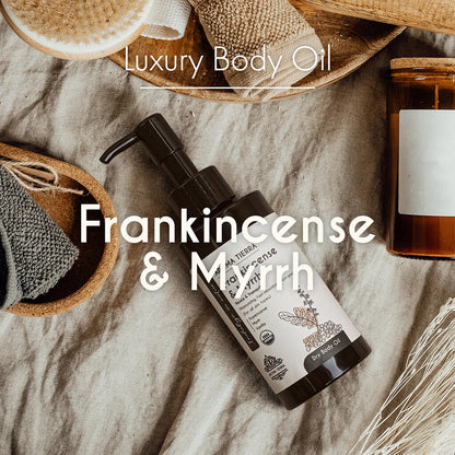 Aroma Tierra  Frankincense & Myrrh best natural massage oil, non greasy fast absorbing. After shower dry body oil. 