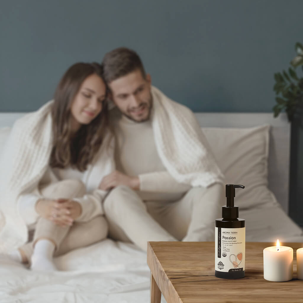 Aroma Tierra Organic Passion dry body oil for perfect romantic atmosphere.