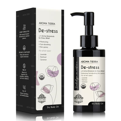 Aroma Tierra De-stress body oil for all skin types, nourishing, moisturizing, fast absorbing.