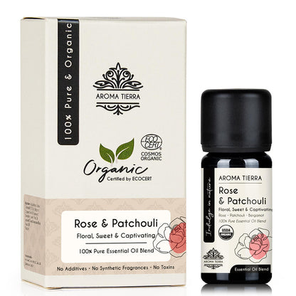 Aroma Tierra Organic Rose and Patchouli essential blended best delightful, enticing aroma for diffusers